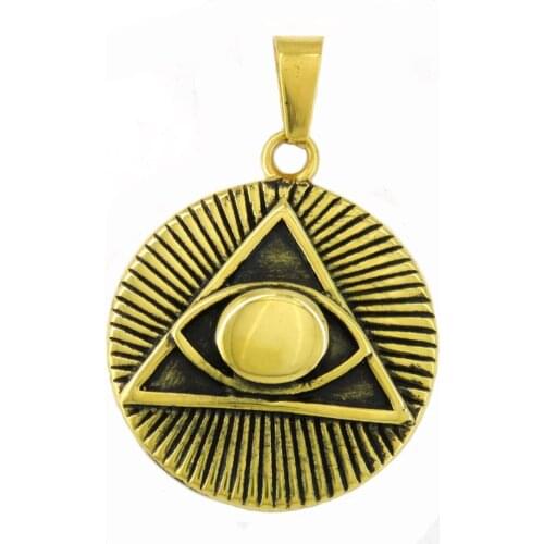FANSSTEEL Stainless Steel Jewelry sunshine triangle all seeing eye Masonic Pendant FSP16W84GB