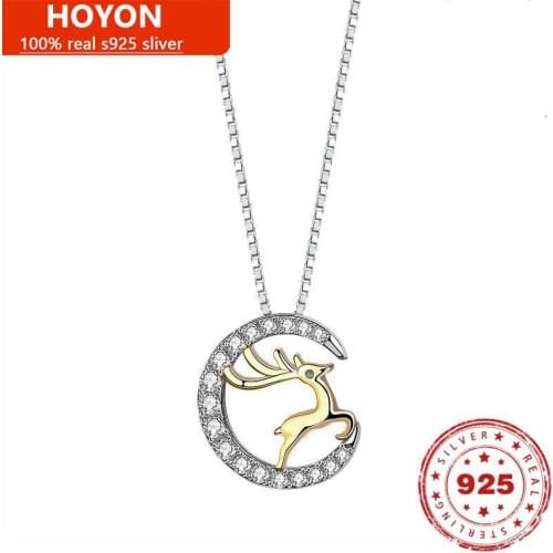 Elegant S925 Sterling Silver Moon Deer Necklace Pendant For Women Fashion Simple AAA Zircon Clavicle Chain Fine Jewelry