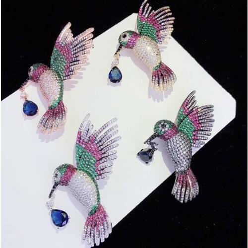 Womens 1pc 36x48mm golden plated Mixed Color Cz micro Bird brooch