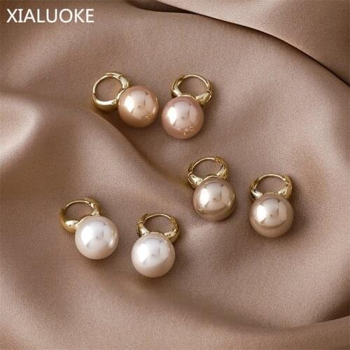 XIALUOKE New Pearl Stud Earrings For Women Fashion Simple Geometric Circular Earclip Earrings Party Jewelry Gift ER488