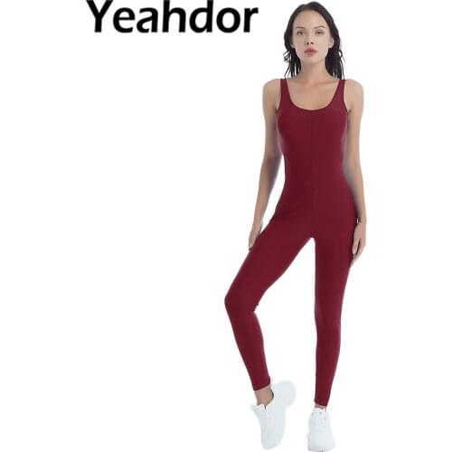 2021 Women Summer Sports Jumpsuit Gym Yoga Fitness Outfit Open Back Straps Cross at Rear High Waist Pants Bodysuit Sportwear