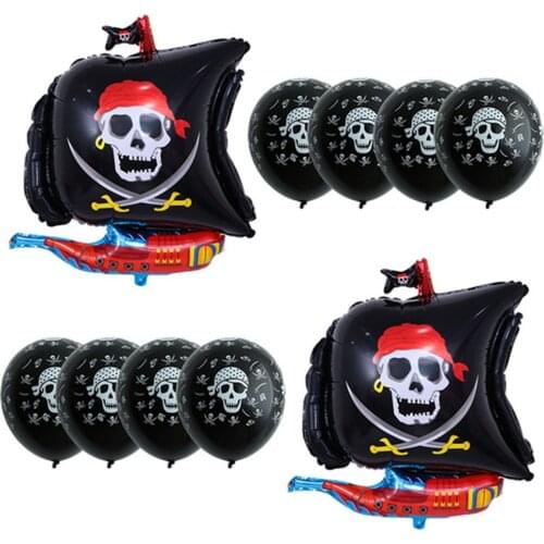 10pcs/lot Pirate Ship Balloons Skull Polka Dot Latex Helium Number Balloon Birthday Theme Party globos Wedding decor supplies