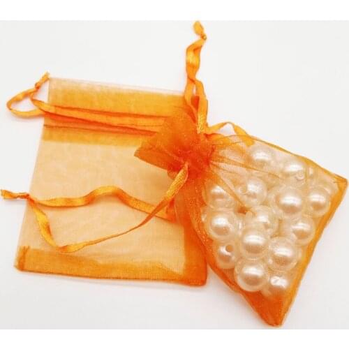 100pcs Organza Bags Orange Small Organza Gift Bag For Jewelry Packaging Display Christmas Wedding Jewelry Storage Drawstring Bag