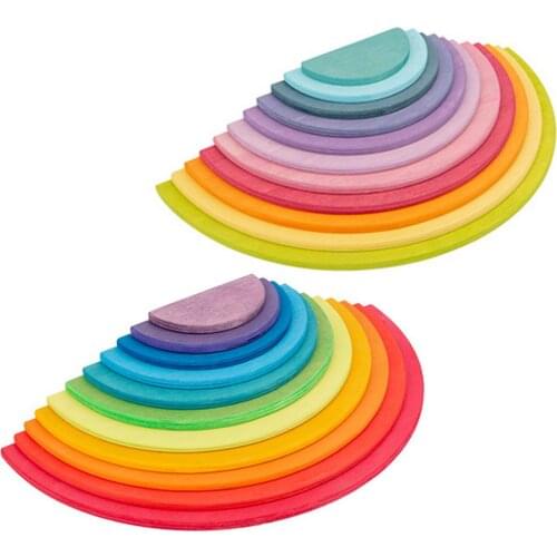 11Pcs Semicircle Stacking Toys Rainbow Stacker Wooden Building Blocks Stacking Game Montessori Educational Toys For Children
