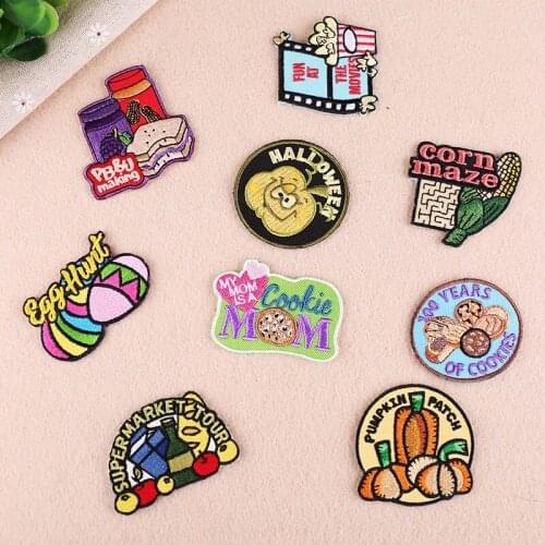 20pcs/lot anime Embroidery Patch letter fun Food vegetable Clothing Decoration Sewing Accessory Diy Iron Heat Transfer Applique