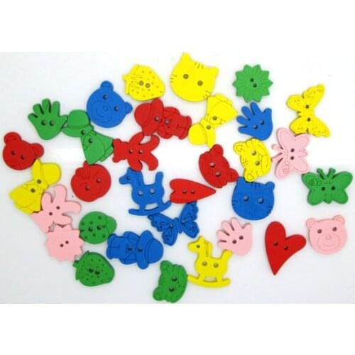 50Pcs Mixed Style Wood Shape Apparel Sewing Buttons For Kids Clothes Scrapbooking Decorative Handicraft DIY Accessories