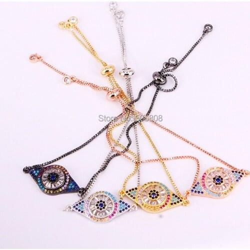 6PCS ZYZ-B5733 Brilliant Pave Zirconia CZ Eye Connector Mix Color Chain Charm Bracelets For Women Fashion Jewelry