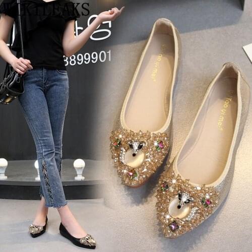Glitter Shoes Spring Shoes Women Rhinestone Plus Size Slip On Shoes For Women Fashion Black Flats Loafers Sepatu Wanita Korea