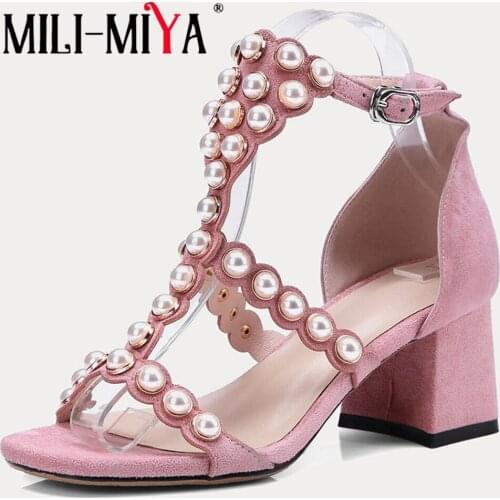 MILI-MIYA Designer Sandals Sexy High Heel Cut Out Open Toe Summer Sandal Bling Bling Pearls Studded Gladiator Shoes Women