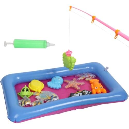 Childrens Bath Fishing Toys Set Magnetic Fishing Parent-child Interactive Toys Game Kids With Blow Up Pool Safe Magnetic Toys