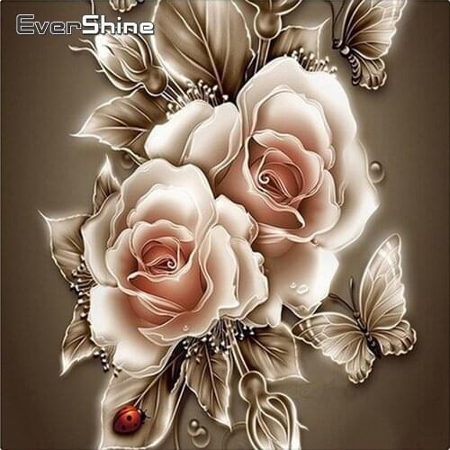Evershine Diamond Embroidery Rose Diamond Painting Flower Cross Stitch Full Square Round Rhinestones Pictures Wall Decoration