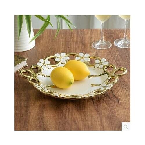 European food container luxury ceramic fruit plate pierced compote golds cutleries dinner plates home accessories decorate SG050