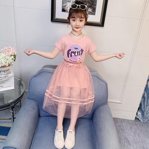 Girls Clothes Set Summer Short Sleeve T-shirt+Mesh Skirt 2 PCS Children Clothing for Girls Baby Kid Girls Outfits 6 8 10 12 Year