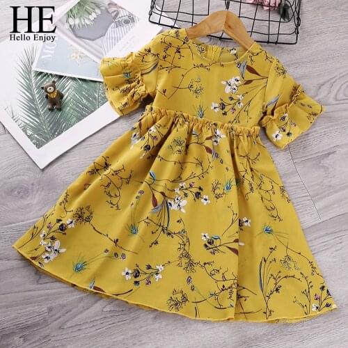 HE Hello Enjoy Girls Summer Dresses Kids Clothes Casual Short Sleeve Printed Flared Sleeve Dress Infantil Children Clothes 2020