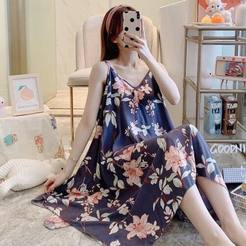 Cotton Nightgowns for Women Sleeveless Soft Comfy Lightweight Ladies Flare Midi Dress Long Sleepwear Floral Summer Night Dress