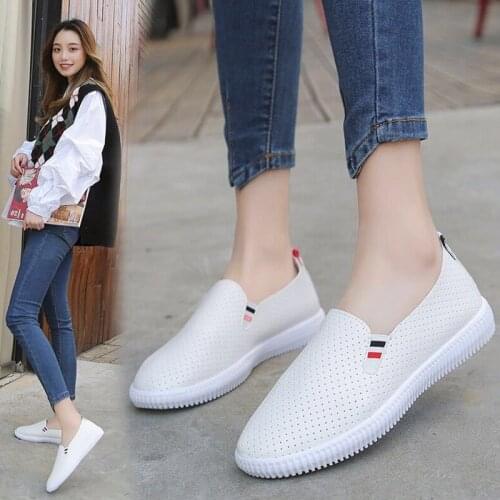 GANGGE Women Sneakers White Flats Cut-Out Loafers Pu Leather Slip on Shoes Low Heels Casual Ladies Shoes