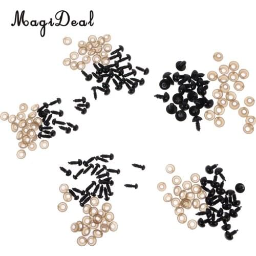 MagiDeal 100Pcs/Pack Black Plastic Safety Eyes with Washers for Plush Animal Doll DIY Making 6-12mm