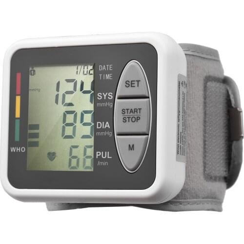 Wrist Tonometer Blood Pressure Monitor Pulse Meter Heart Rate Monitor Electronic Sphygmomanometer LCD Display Digital Pulsometer