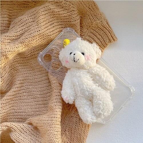 Cartoon Plush Bear Bracelet Transparent Phone Case for iphone 11 12 Pro Max XR XS X 7 8Plus SE2020 Soft Silicone Winter Cover