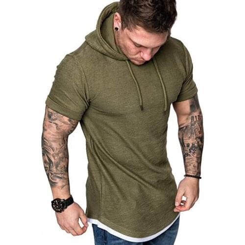 Mens Running Training T-shirt Hoodies Black White Green Khaki Gym Short Sleeve Sports Shirt Gym Clothing Fitness Sport Tshirt