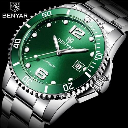 Benyar New Men Watch Automatic Mechanical Male Sport Clock Top Brand Luxury Military Stainless Steel Fashion Man Wristwatch 5152