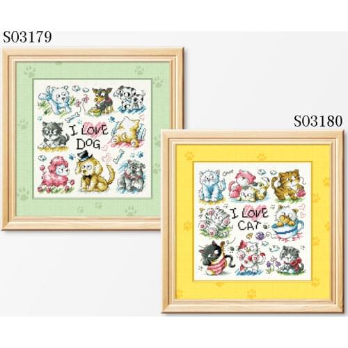 Fishxx Printed on Fabric Counted Chinese Cross Stitch Kits set Embroidery Needlework Home Cartoon Children “I love dog cat