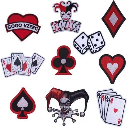 Playing Cards Embroidery Patches For Clothing DIY Iron On Patches On Clothes Washable T-Shirts/Backpack Western Style Stickers