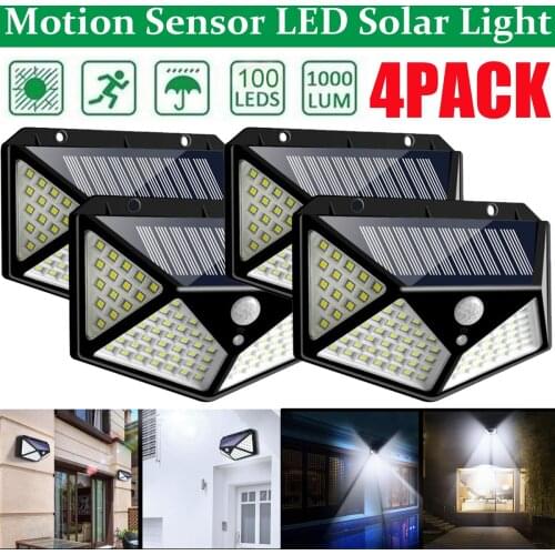4/2/1PCS 100 LED Solar Power Wall Light Motion Sensor Waterproof Outdoor Garden Lamp