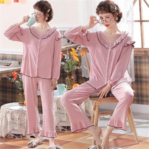 New pajamas women spring and autumn Korean version loose long sleeve sexy modal home service simple 2020 nightgown women pijamas