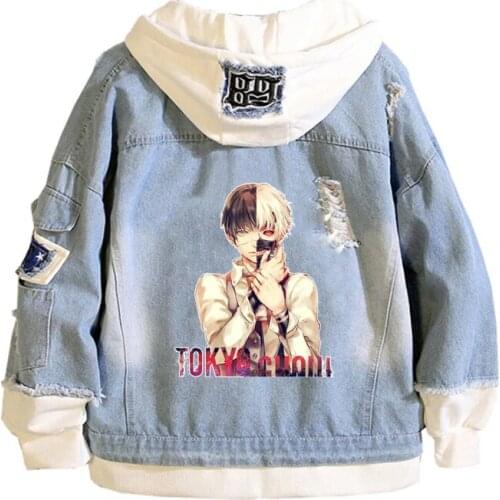 Anime Tokyo Ghoul Coat Teens cowboy Cosplay Jacket Men Women Casual Denim Hooded Loose coat Cartoon Hooded