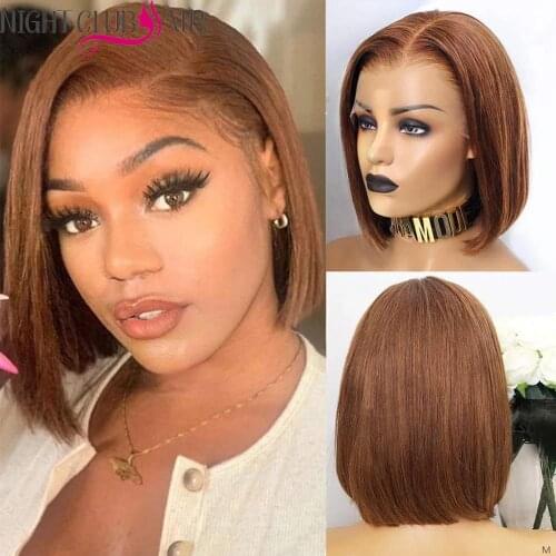 Brown Color Bob Wig 13x4 Straight Bob Human Hair Wigs 200% Brazilian Ombre Brown Lace Front Wigs PrePlucked Remy Hair for Women