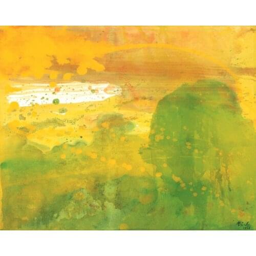 Scenery canvas prints abstract landscape modern Chinese art giant poster cartoon picture modern decoration art green and yellow