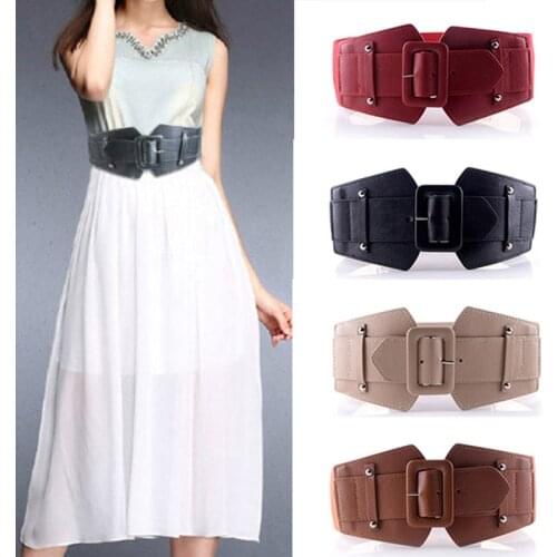 Waist Strap Black Elastic Female Belt Leather Blue Ultra Wide Women Belt For Dresses Ladies Big Metal Circle Ring Cummerbund