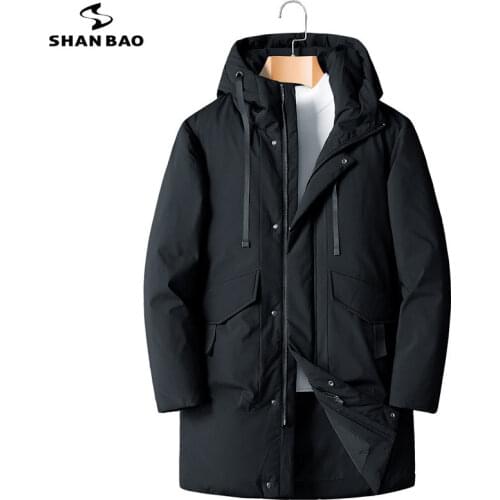 SHAN BAO 5XL 6XL 7XL 8XL Mens Hooded Long Down Jacket Classic Brand Clothing Thick Warm Comfortable Casual Loose 90% Down Coat