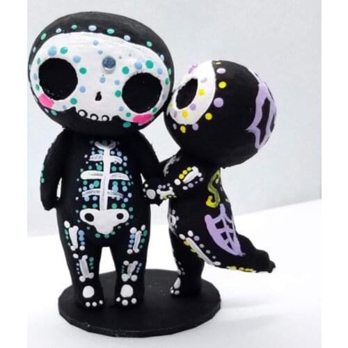 Sugar Skull Couple Figurines Cute Resin Craft Sculptures Flower Wedding Decoration Vintage Home Decor Ornament