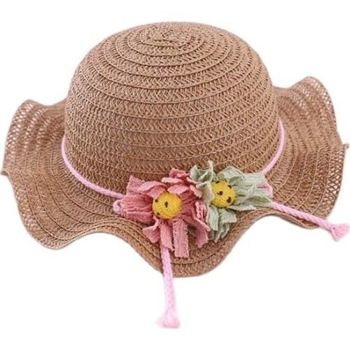 Europe America Falbala Sunflower Parent-Child Sun Hat Spring Summer Brand Hollow Out Straw Hats For Women Girl Kid Wide Brim Cap