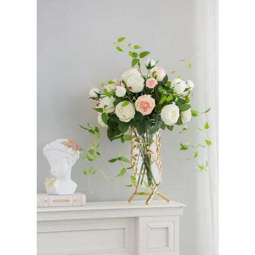 Glass Vase Golden Metal Rack Branches Branch Hollow Out Flower Arrangement Hydroponics Wedding Vase Modern Home Decoration