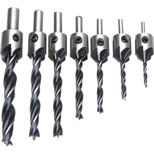 3mm-10mm HSS 5 Flute Countersink Drill Bit 7pcs Titanium Nitrate Coating Woodworking Tool Wood Drill Bits With Hex L-wrench