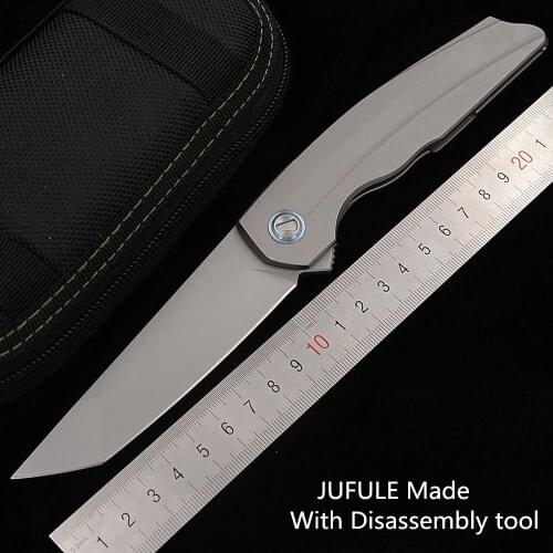 JUFULE Real M390 RFT TC4 Titanium Handle Folding Blade Ceramic Ball Bearing Outdoor Kitchen Tactical Camp Hunting EDC tool Knife