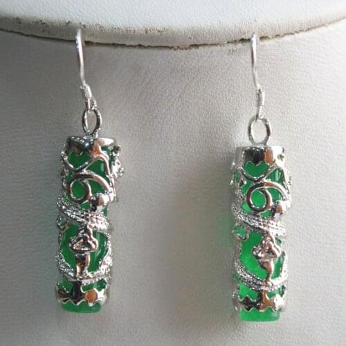 Unique Amazing Green natural jade Dragon Earring