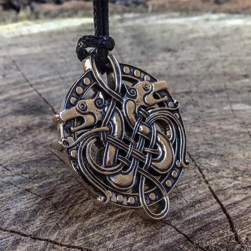 Viking Vintage Bronse Celtics Dragon Pendant Necklace Norse Amulet Men Women Biker Jewelry