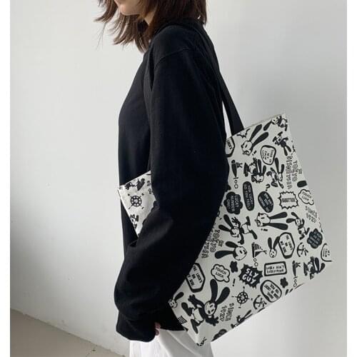 High capacity Shopper bag Bear doodle Handbags Student shoulder tote bag Eco Shoulder bag ladies Canvas bag bag for women