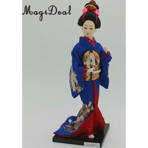 12inch Japanese Kimono Geisha Dolls Kokeshi Crafts Decoration Dark Blue Clothes