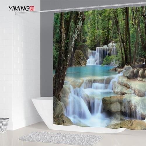 Beautiful waterfall in the forest printing waterproof shower curtain polyester curtain home decoration curtain with hook