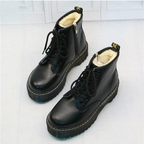 Women Flat Platform Ankle Boots Spring Boot Black Lace Up Black Medium Creepers Shoes Fashion Party Footwear