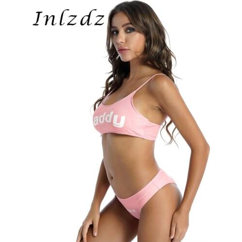 Womens Yes Daddy Printed Lingerie Underwear Set Anime Cosplay Costumes Bikini Swimwear Mini Camisole Bra Crop Tops with Briefs