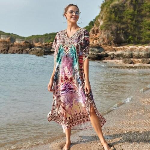 Women Casual Beach Kaftan Dress Short Sleeve Loungewear Caftan Swimsuit Cover Up