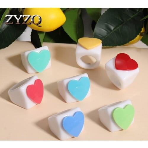 ZYZQ Acrylic Heart Women Finger Rings Romantic Anniversary Love Gift Colorful Plastic High-quality Statement Jewelry Wholesale