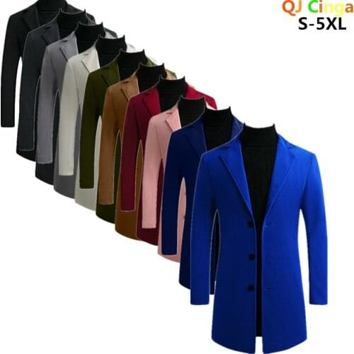 10 Colors) 2021 Autumn and Winter New Mens Woolen Coat 5XL Large Size Slim Long Trench Coat, Fashion Slim Wild Mens Jacket