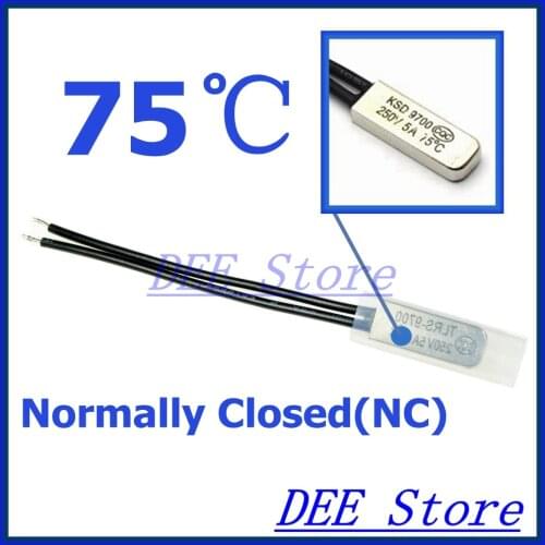10Pcs/lot 75C Degree Celsius NC Normal Close Thermal Protector Sensor Thermostat temperature control fuse switch 250V 5A KSD9700